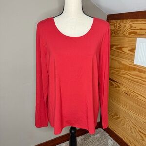 Eileen Fisher Red Long Sleeve Top Blouse Large L F7RA-3 Round Neck Casual Basic